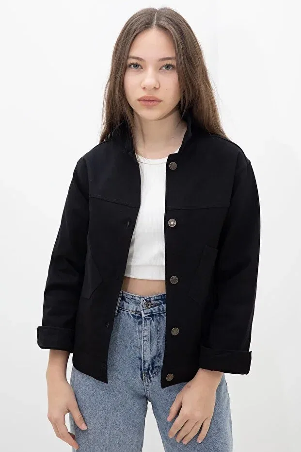 Детская куртка для девочек из габардина Cansın Mini, Black — фото 3