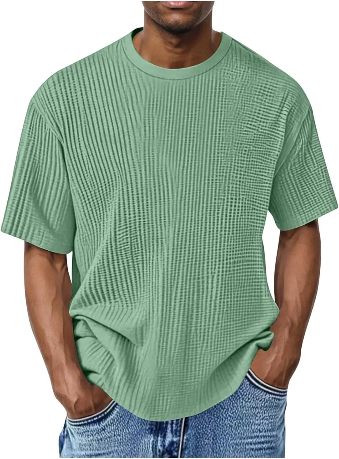 Мужская футболка с вафельной текстурой, свободный крой, Mint Green
