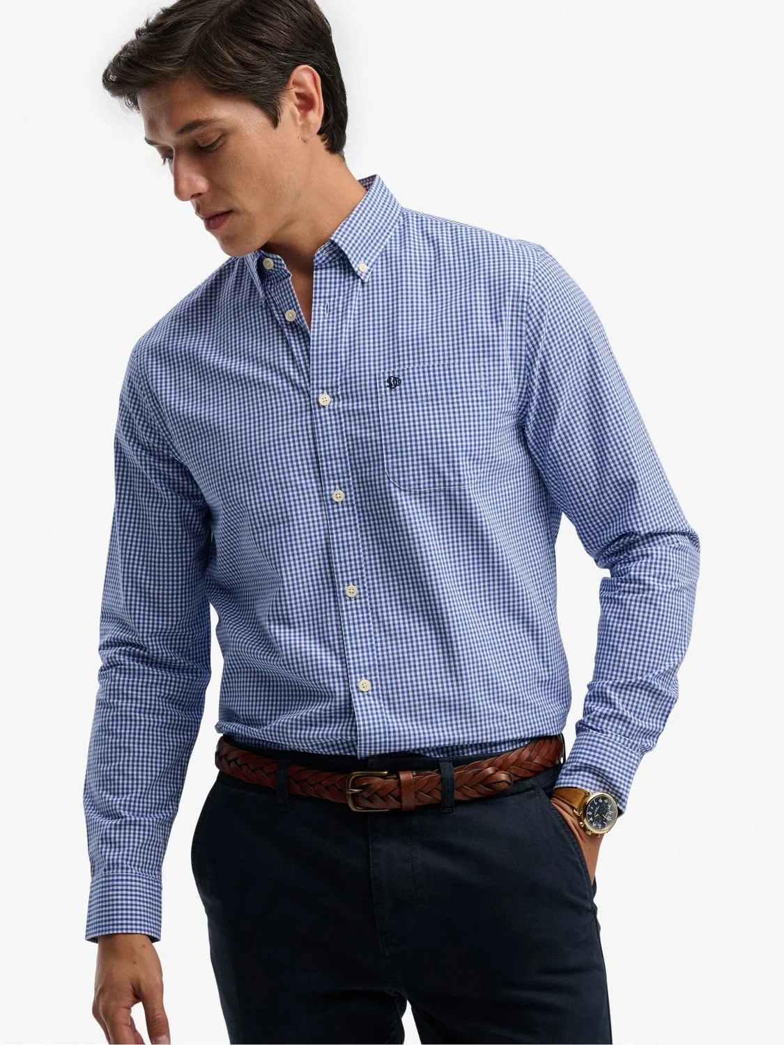 Рубашка повседневная Superdry Montauk Navy Blue Gingham, темно-синий в клетку