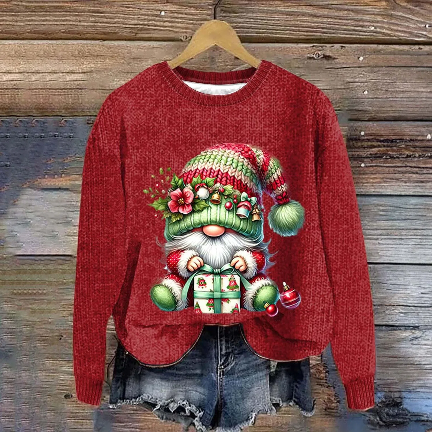 Женский свитшот с рождественским принтом, Z01 Rosso #3 — фото 4