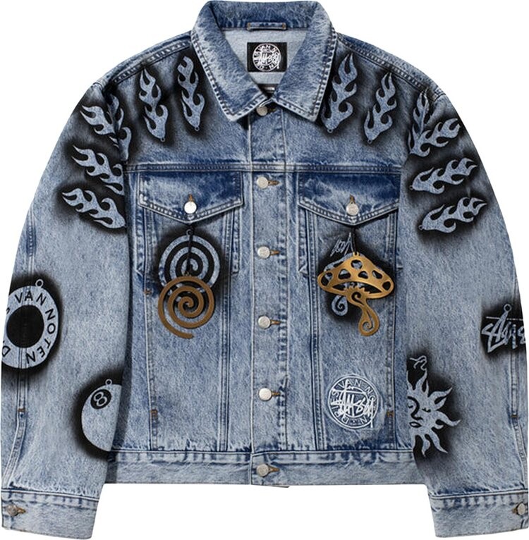 

Куртка Stussy x Dries Van Noten Hand-Stencilled Denim Jacket 'Washed Blue', синий