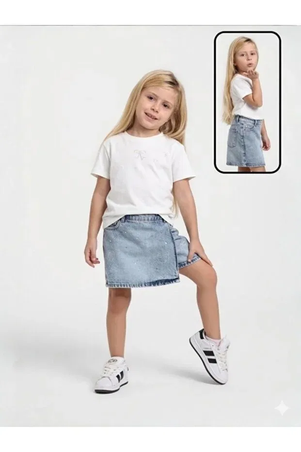 Детские шорты для девочек из денима с принтом Basics Escabel, Blue