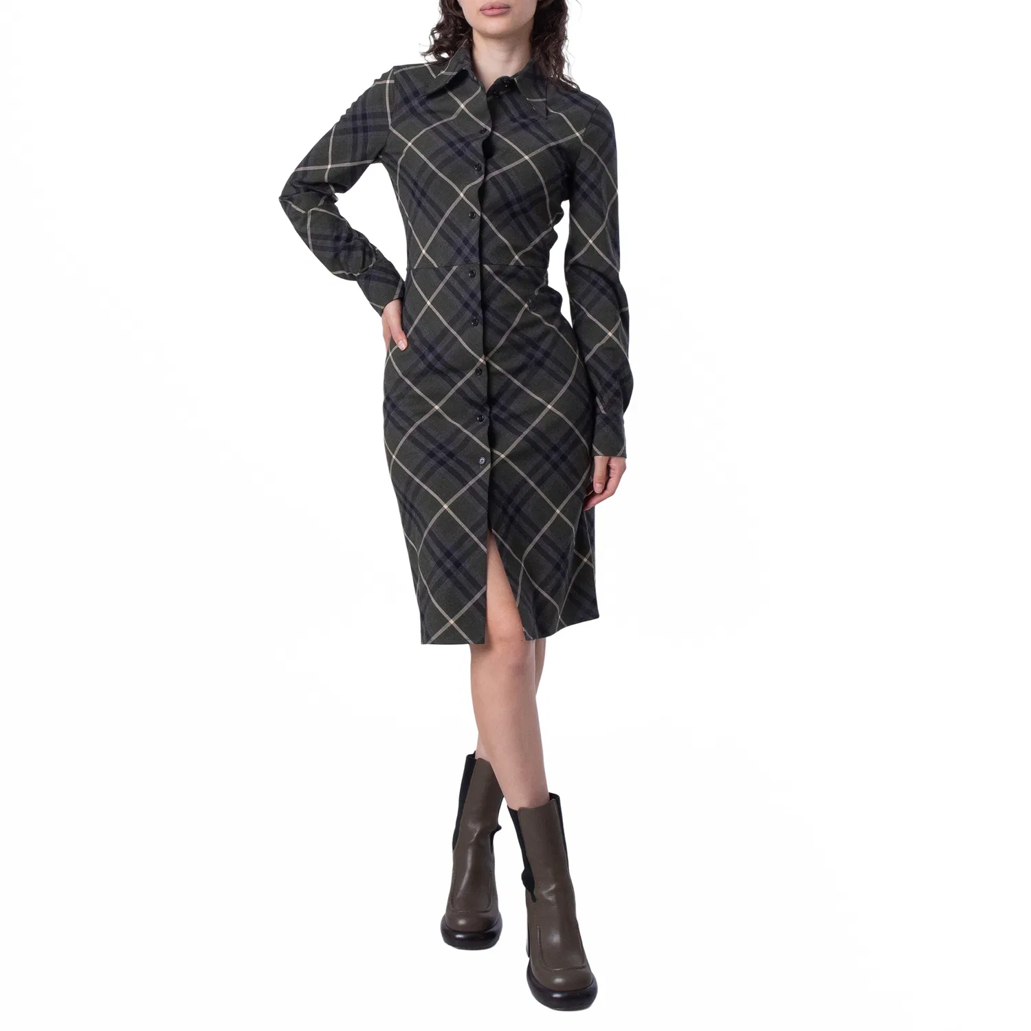 Платье-рубашка с принтом Check Wool Blend Burberry, Marsh Ip Check