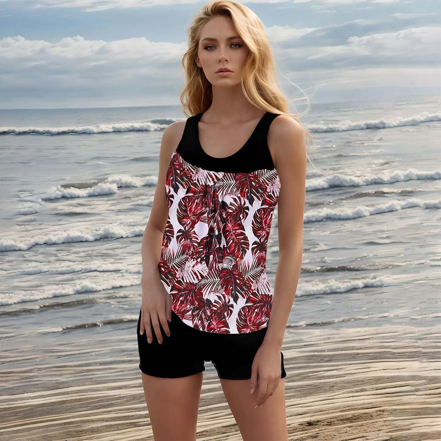 Женский танкини-комплект с контролем живота Athletic Swimwear, Red — фото 4