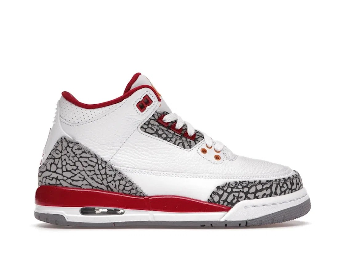 Детские кроссовки Lifestyle с принтом Jordan 3 Retro Jordan, White/Light Curry/Cardinal Red/Cement Grey