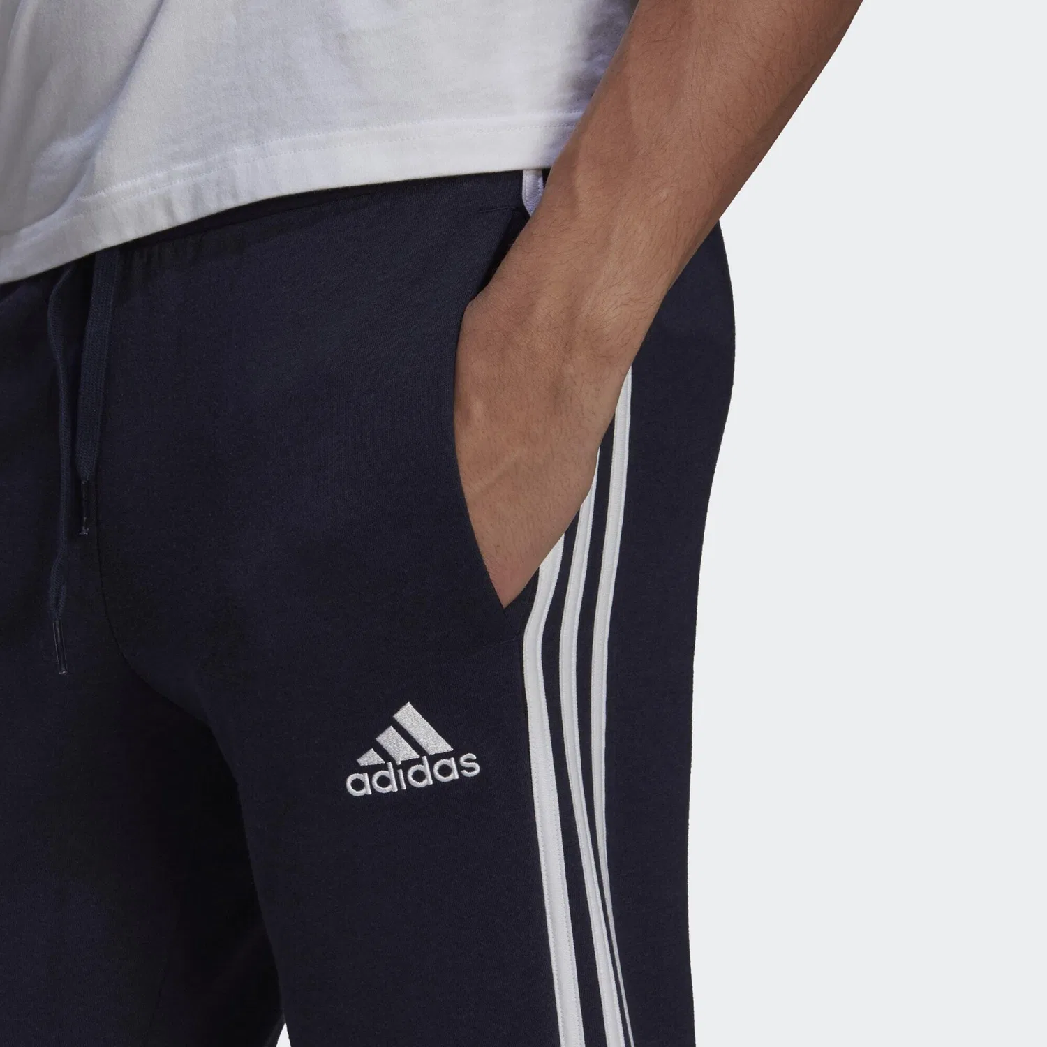 Женские спортивные штаны с тремя полосами Essentials Fleece Fitted 3-Streifen Hose Adidas, Petrolblau Weiss Dunkelblau — фото 4