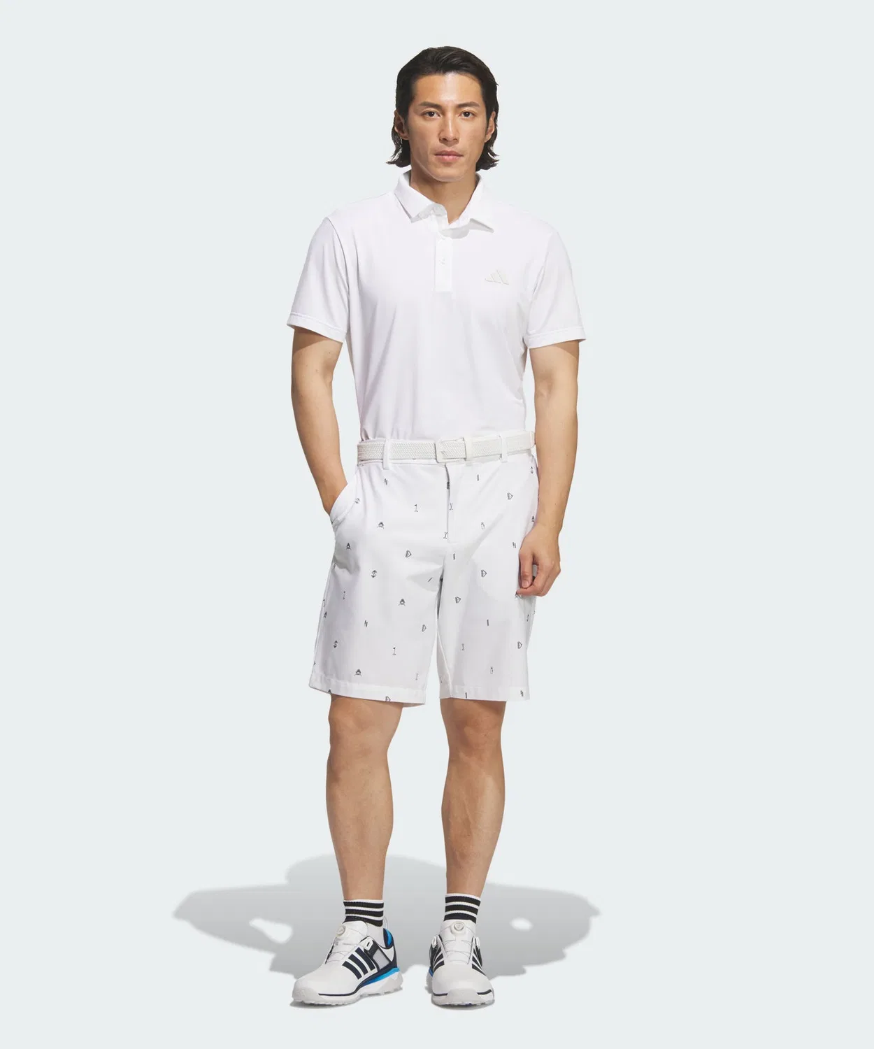 Мужская футболка-поло с принтом на спине Adidas Golf, White — фото 4