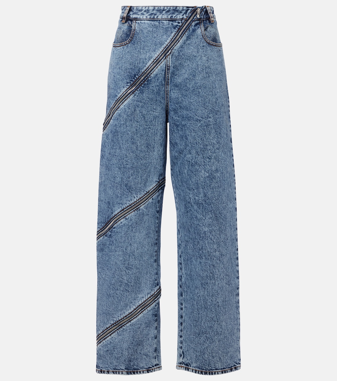 

Джинсы Spiral с высокой посадкой и широкими штанинами Alaïa, Bleu Neige