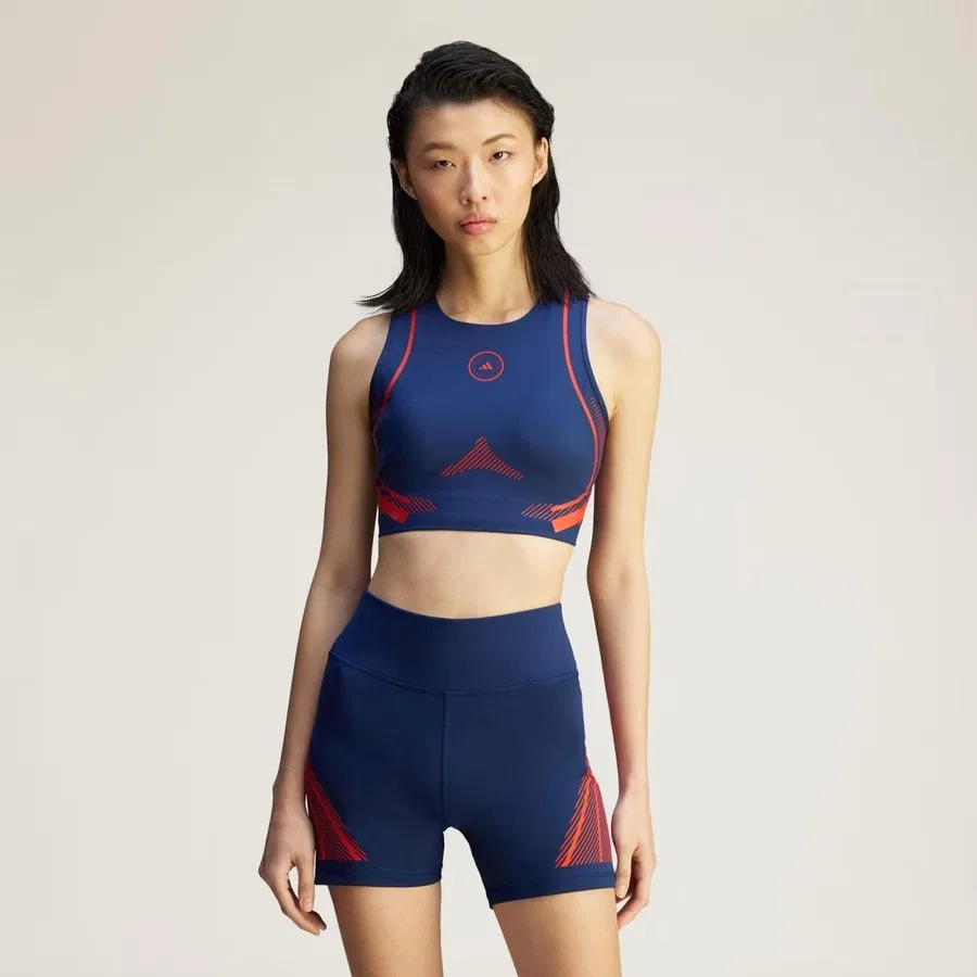 Спортивный топ-кроп с высоким воротником Truepace Running By Stella Mccartney adidas, Темно-синий