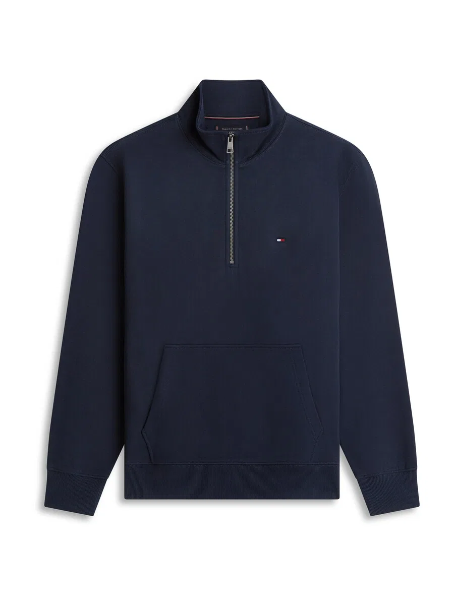 Толстовка TOMMY HILFIGER с вышивкой флага и застежкой-молнией до середины груди, темно-синяя