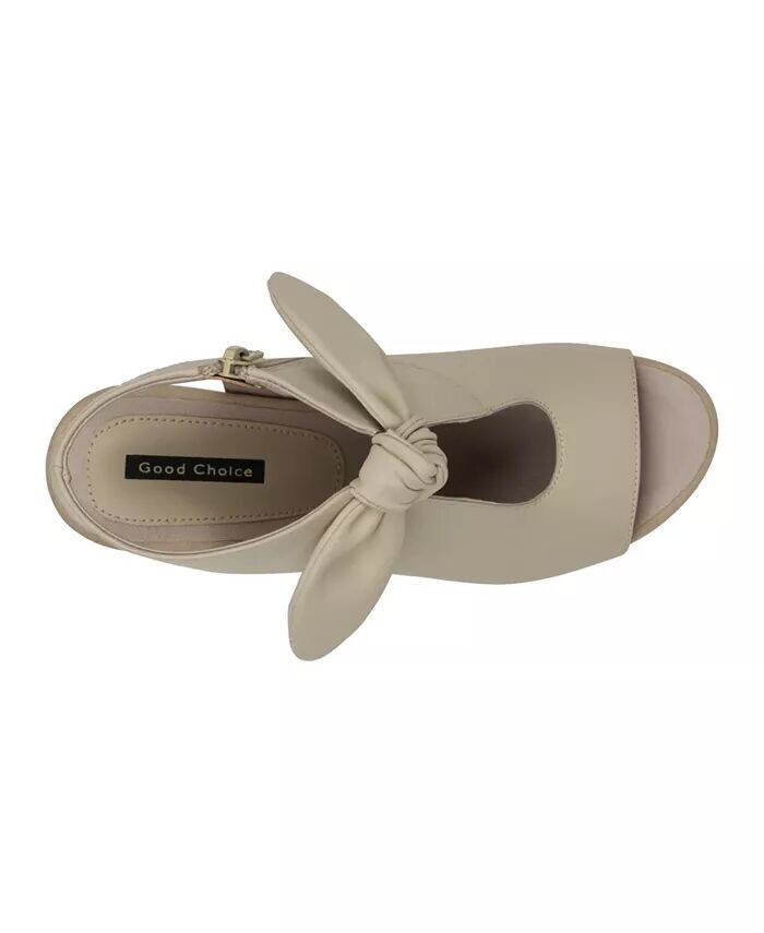 Женские модельные сандалии Kimora с узлом на блочном каблуке GC Shoes, бежевый — фото 4