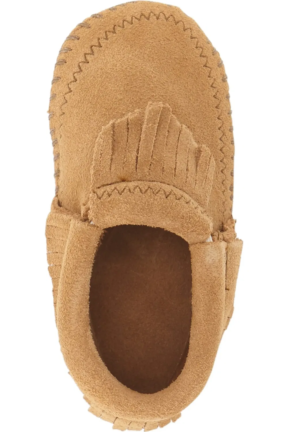 Мокасины детские с бахромой из замши Riley Minnetonka, Taupe Suede — фото 3