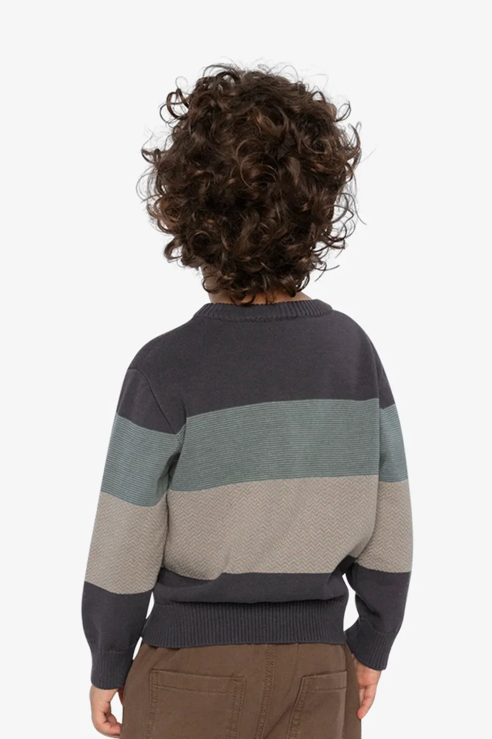 Детский свитер для мальчиков с длинным рукавом Colorblock Knit Sweater Deux par Deux, Black and Beige — фото 4