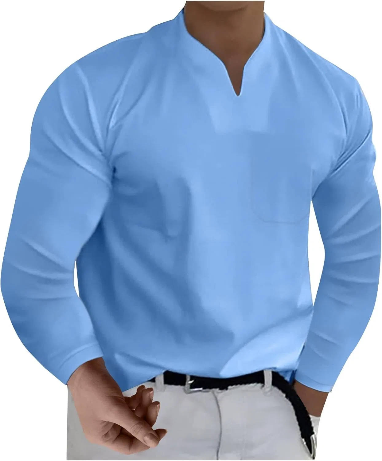 Мужская повседневная футболка с V-образным вырезом Generic, Af04-light Blue