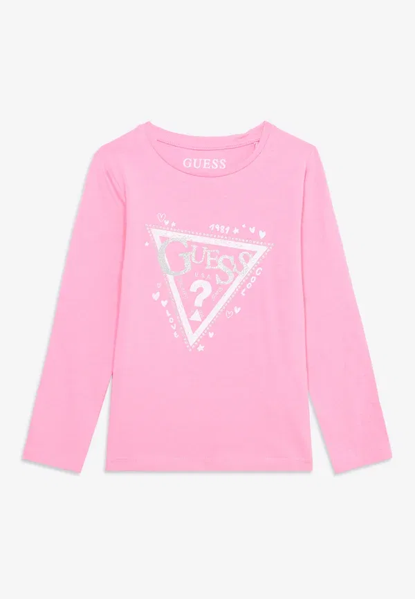 Детская футболка с длинным рукавом с логотипом для малышей Guess, розовый — фото 3