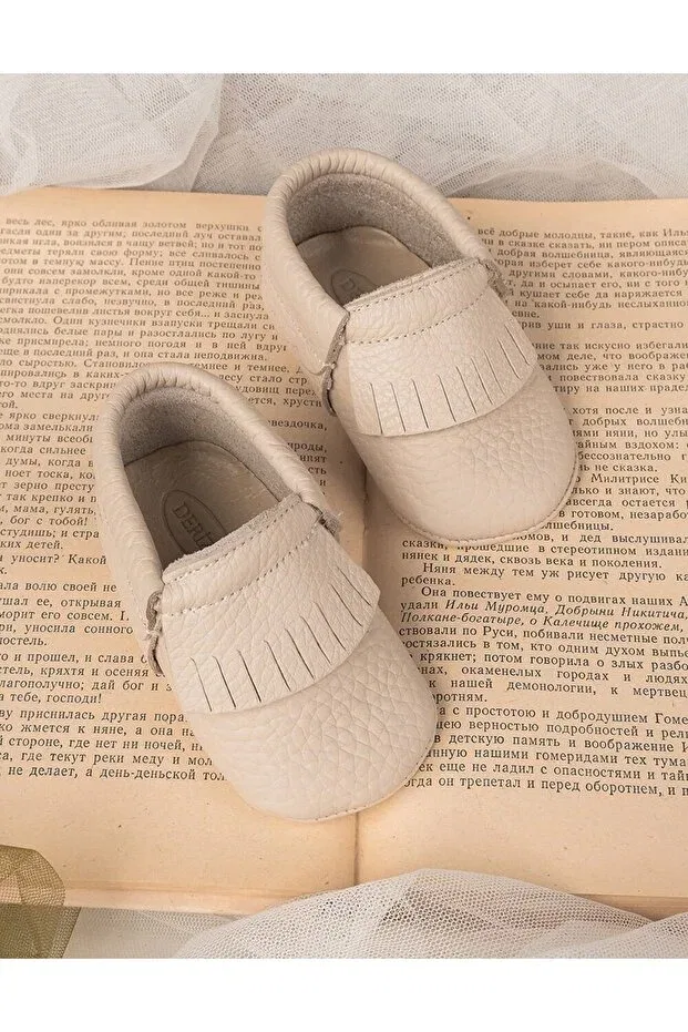 Детские мокасины для девочек из натуральной кожи Teddy natural leather cream baby moccasin Beybium, Nude Color