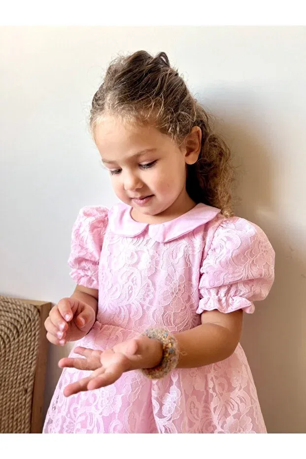 Детское платье для девочек кружевное с коротким рукавом Penu Baby Kids, Pink — фото 3