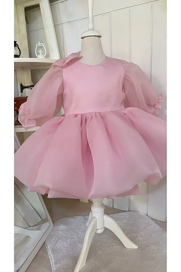 Детское платье для девочек с коротким рукавом Girl'S Fluffy Balloon Sleeve Evening Dress Hobi, Pink