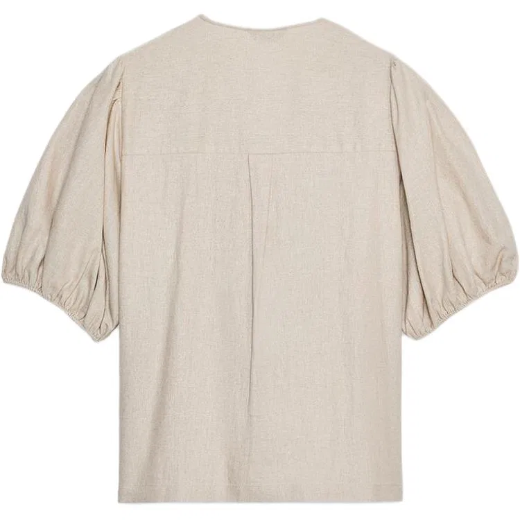Женская рубашка с V-образным вырезом Light Beige ZARA — фото 3