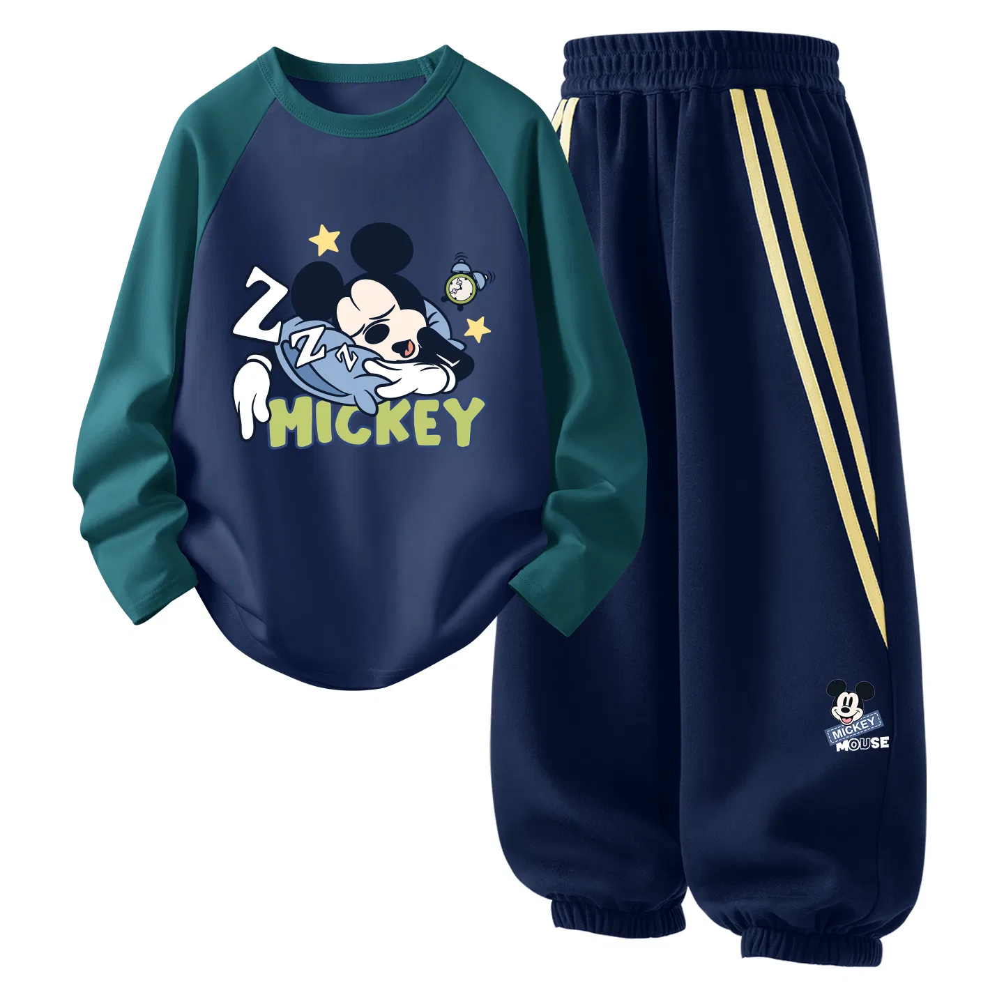 Детский спортивный костюм из тонкого трикотажа с принтом Happy K, Disney, Dark Green Blue+Happy K_Right Side Lower Navy Blue