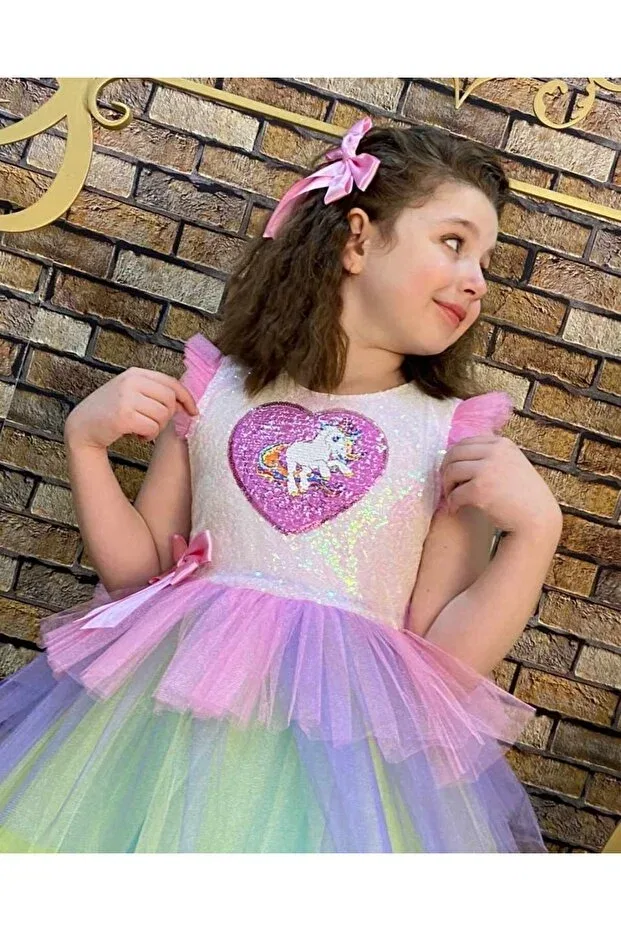 Детское платье для девочек с принтом Unicorn patterned children's dress Esmacamoda, Lila