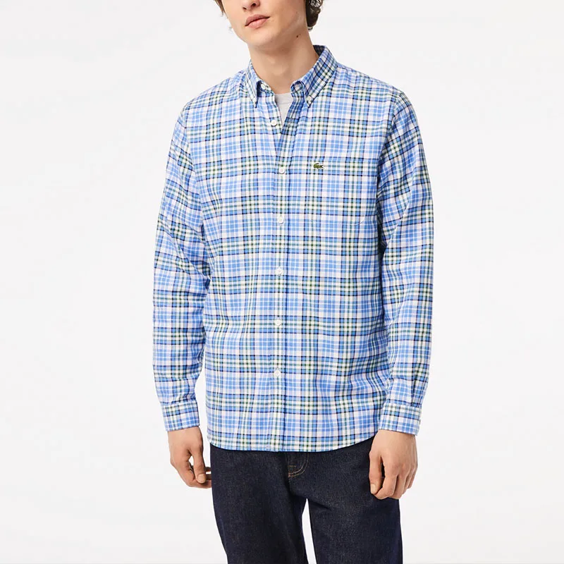 LACOSTE Рубашка мужская White/Blue Lapel Moderate — фото 4