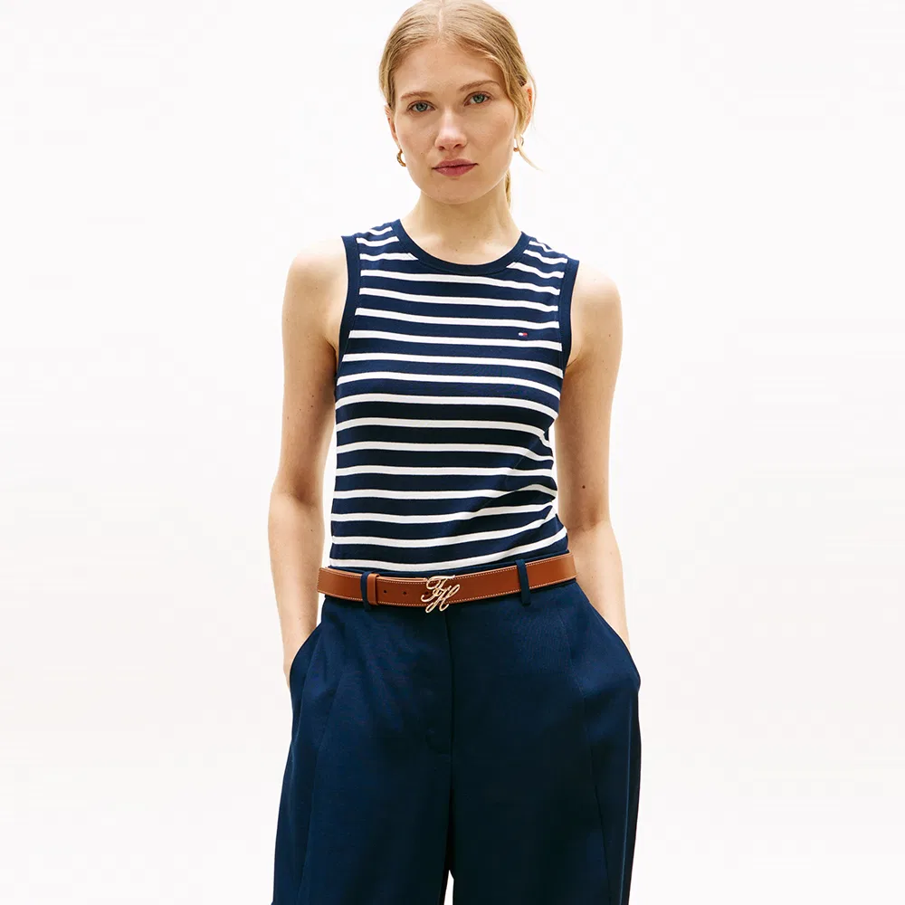 Женский хлопковый топ в рубчик от Tommy Hilfiger Women, тёмно-синий
