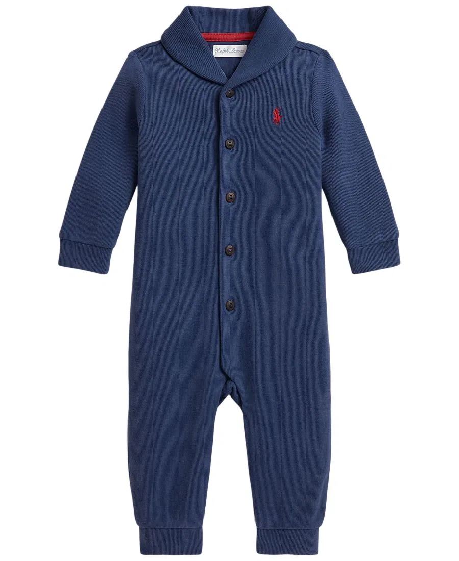 Детский комбинезон с длинным рукавом, из хлопкового футера Polo Ralph Lauren, Night Navy