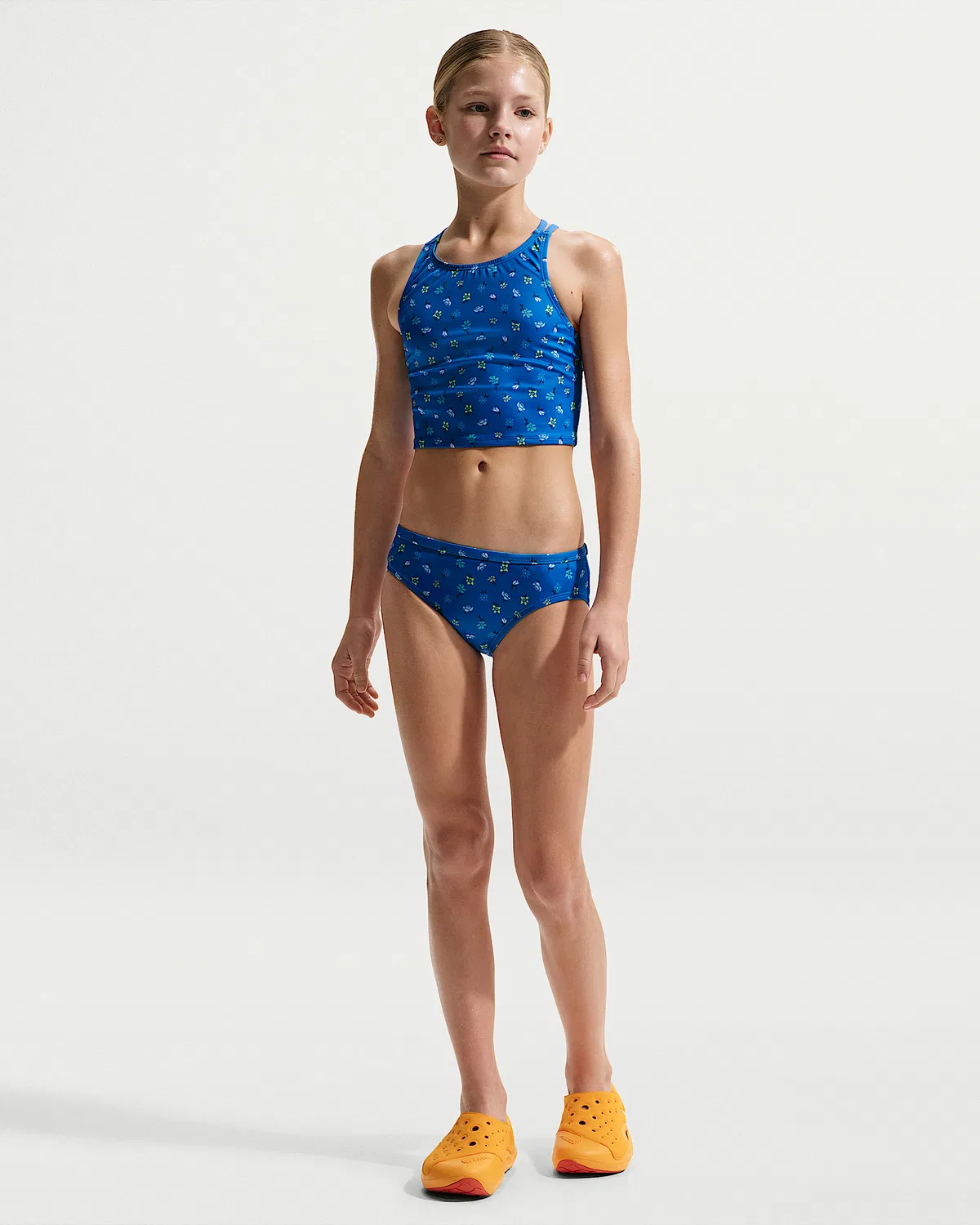 Детский (девочки) раздельный купальник Nike Swim Spiderback Midkini, Blue Crystal/White