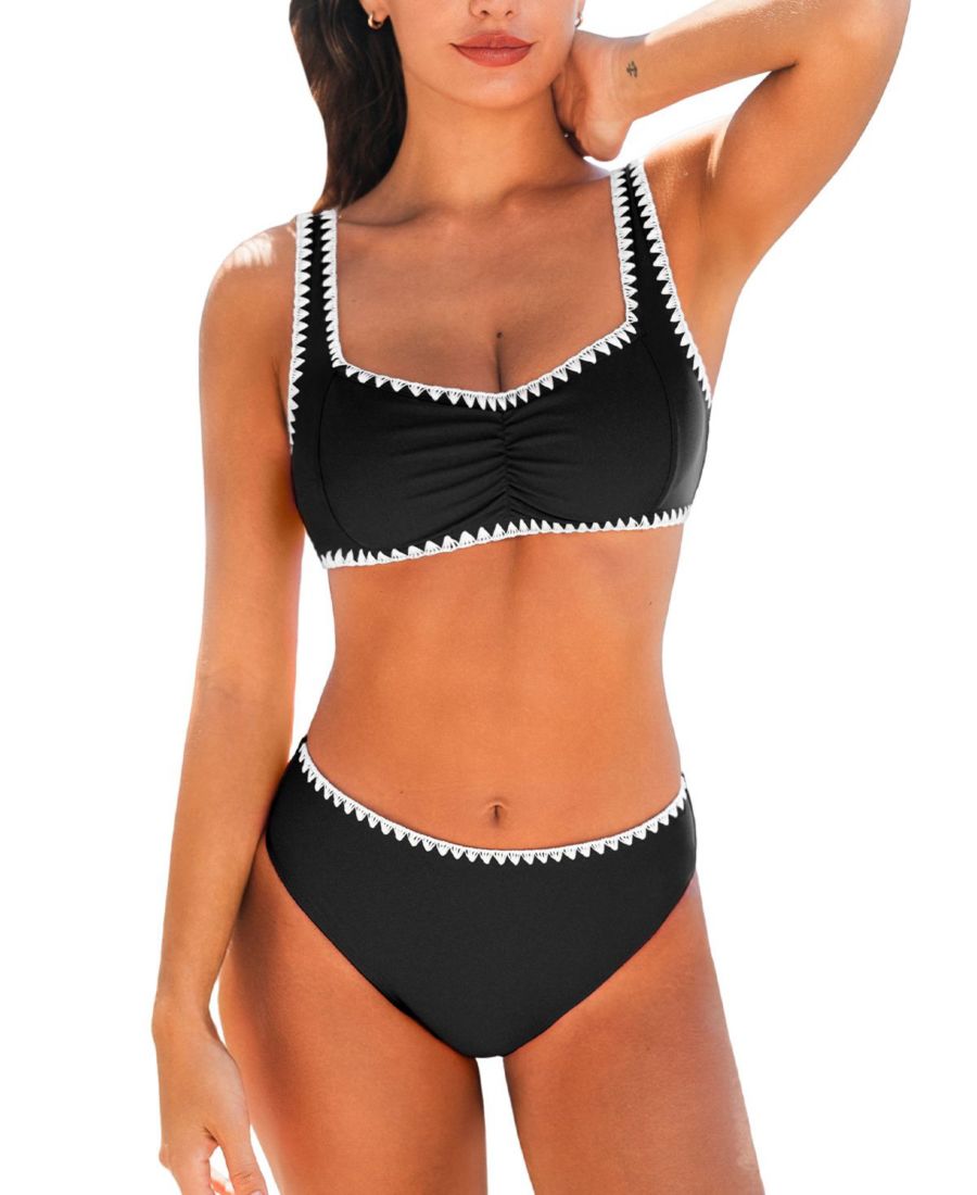 

Женские бикини-комплекты с вырезом в форме сердечка и декоративной строчкой Cupshe, Black