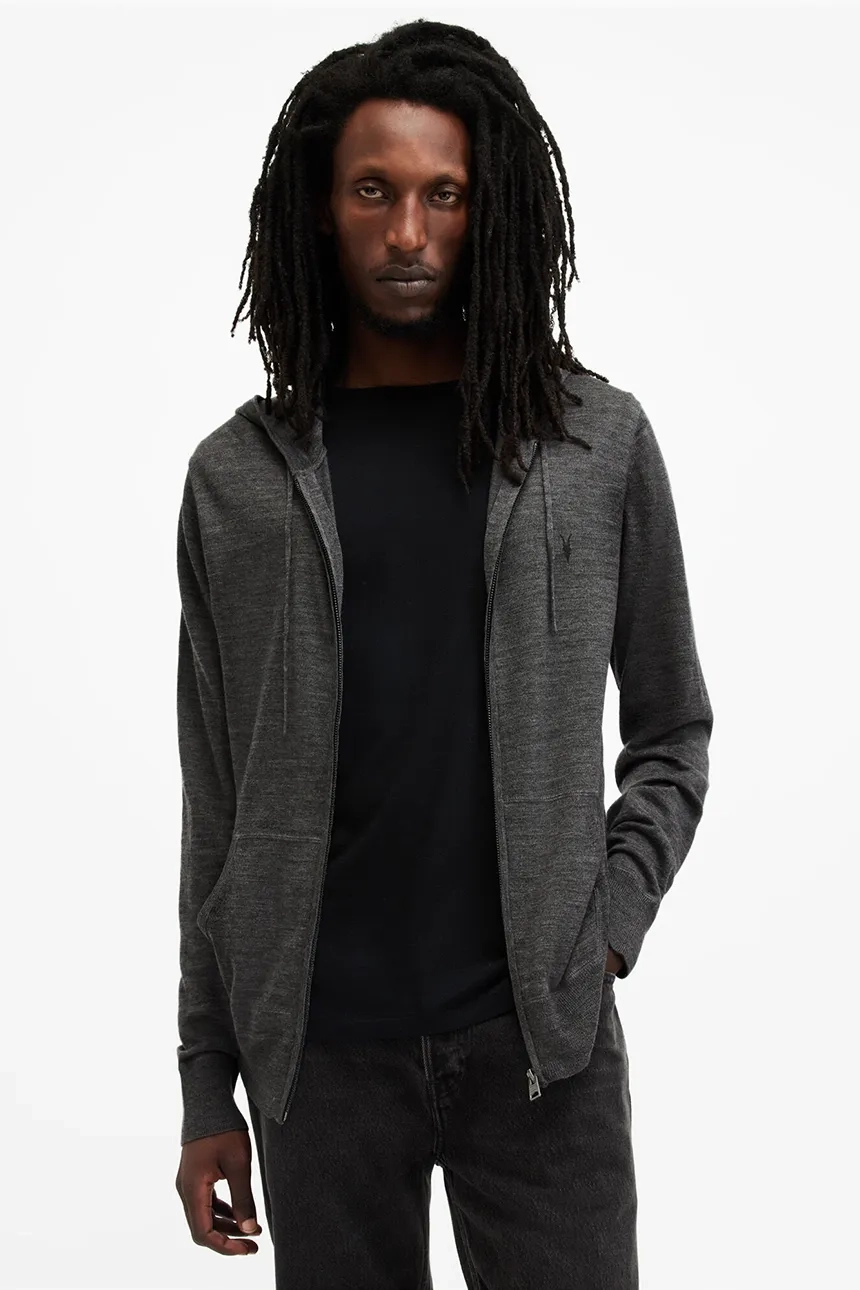 

Шерстяная толстовка MODE MERINO на молнии с капюшоном AllSaints, серый