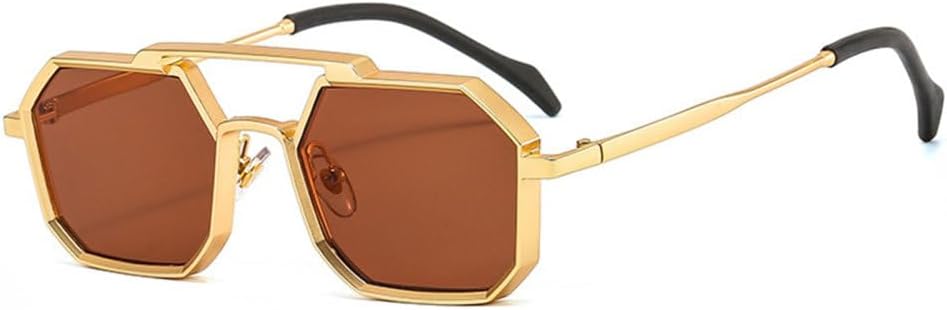 

Ретро-металлические панк-солнцезащитные очки в форме многоугольника и квадрата для женщин, модные, с прозрачными линзами, защита от УФ-излучения UV400, для мужчин generic, Golden Tea