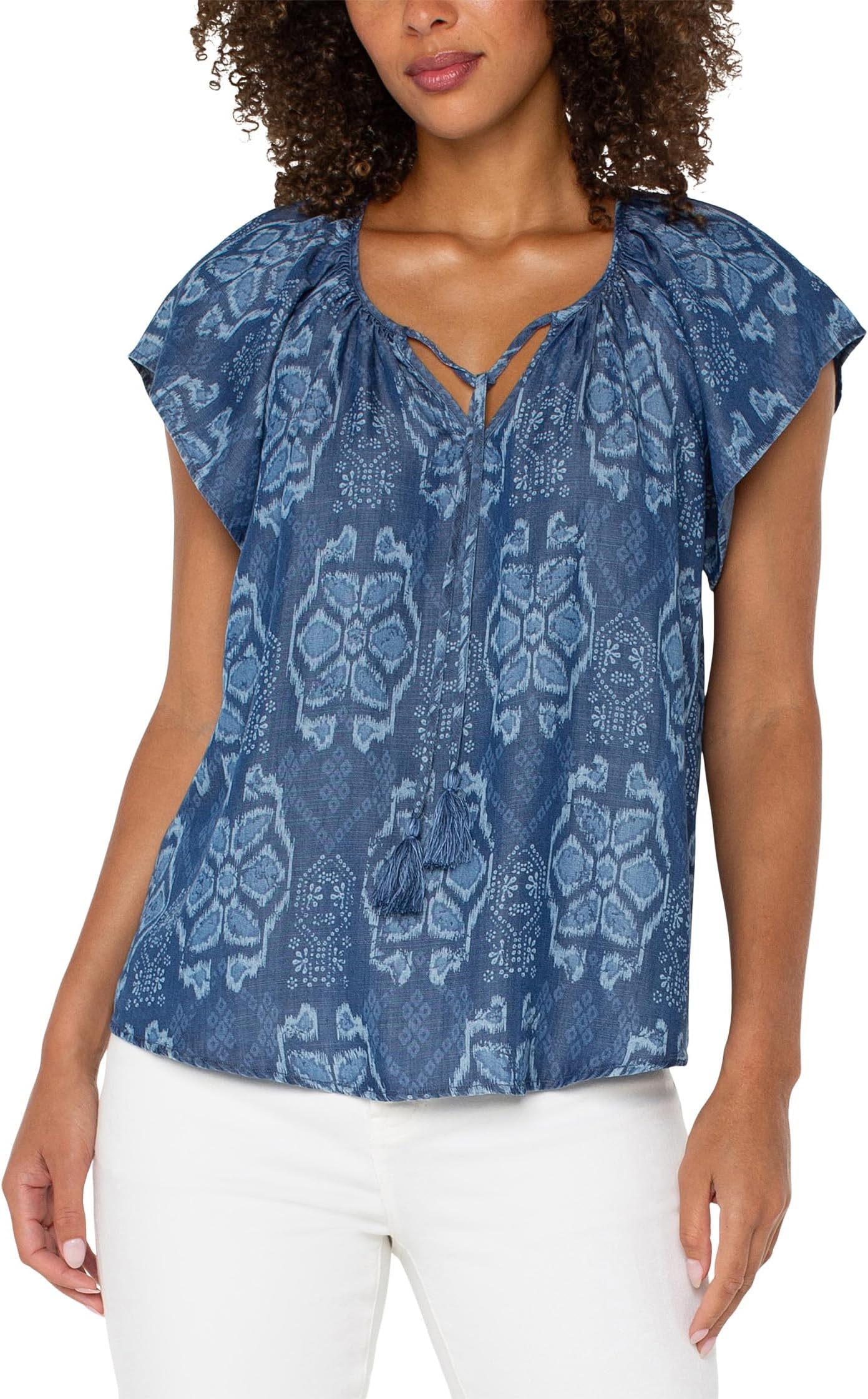 

Топ Liverpool Los Angeles Flutter Sleeve Woven Top With Front Tie Detail, Tribal Allover
