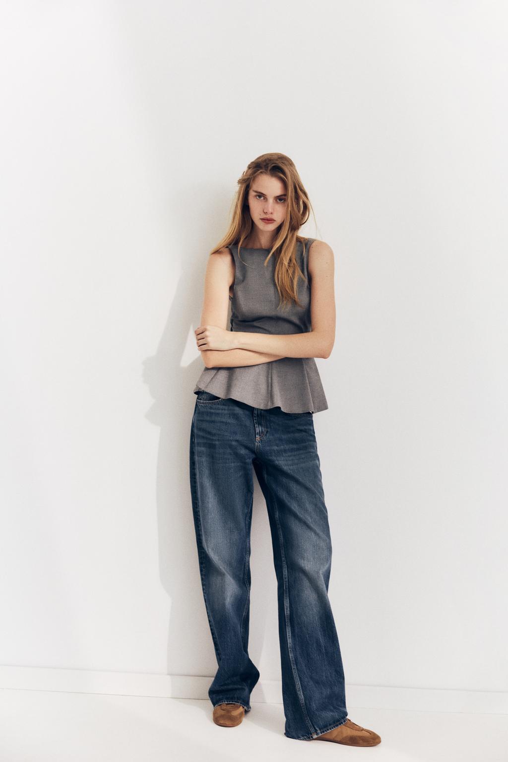 

Топ с завязкой и беской ZARA, серый мергель
