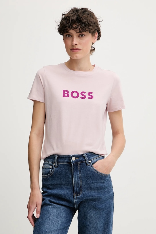 Хлопковая футболка Boss Orange, розовый