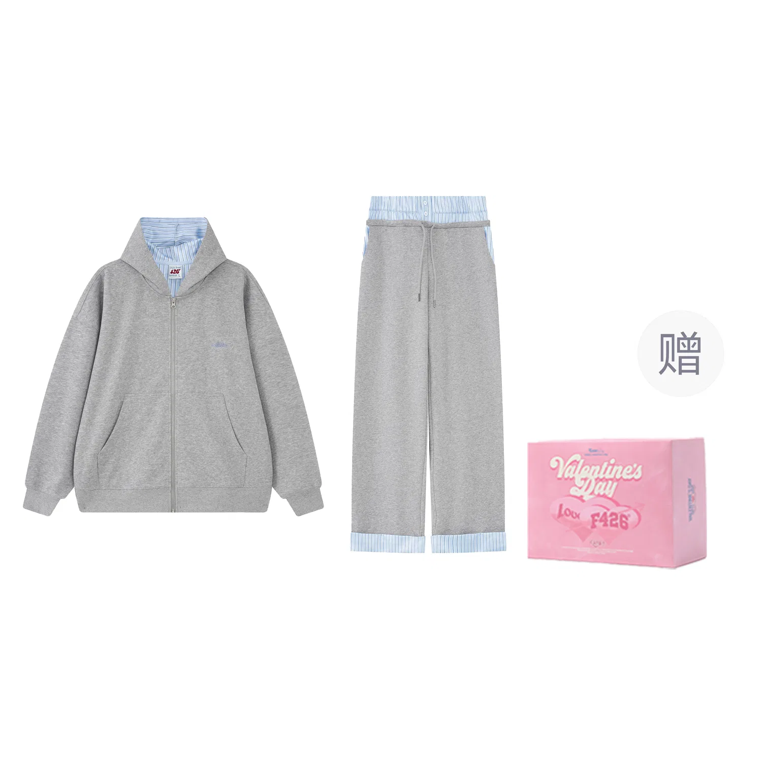 Детский комплект толстовки с капюшоном и принтом F426, Heather Gray — фото 3