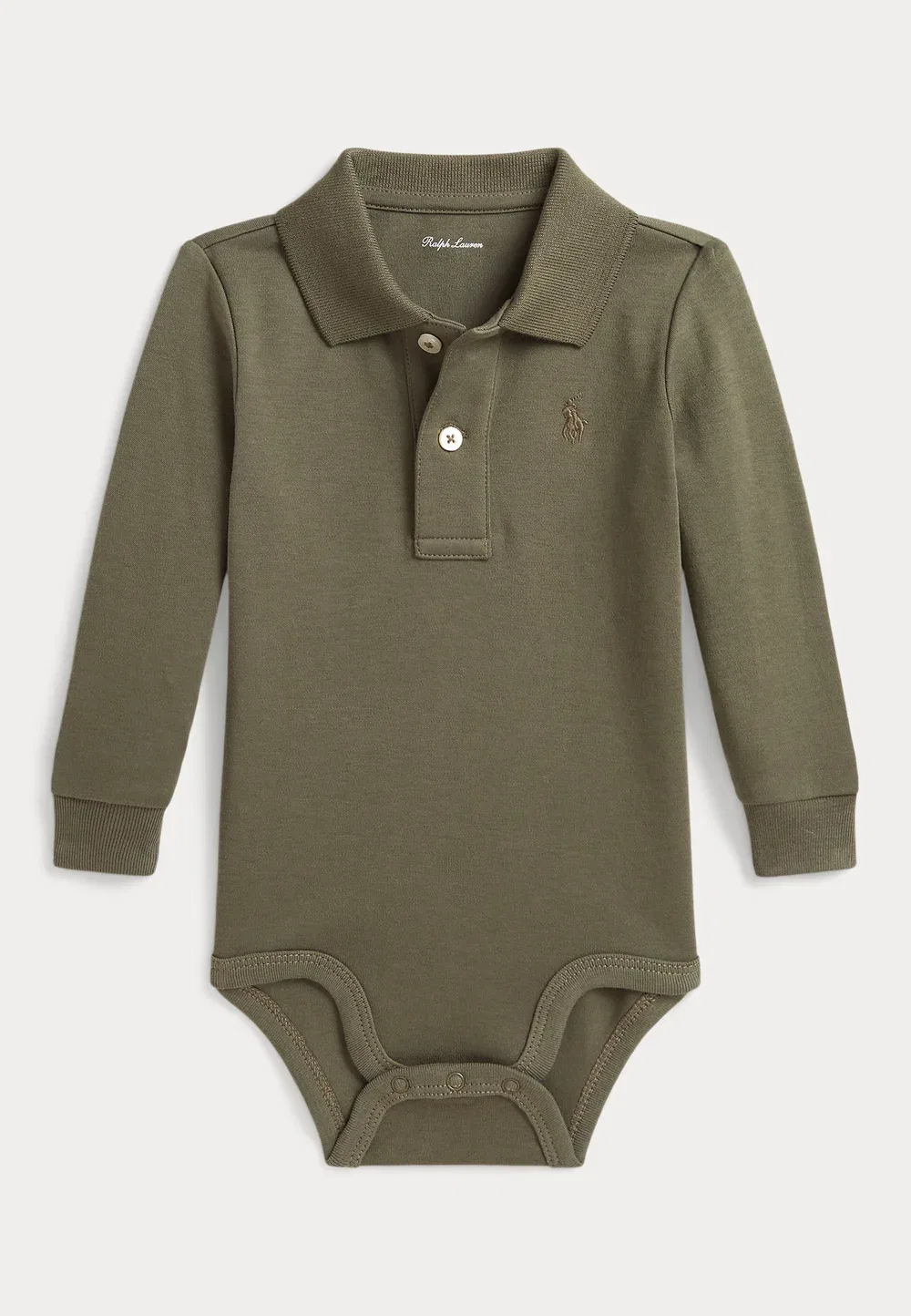 Мягкий хлопковый боди-поло с длинными рукавами, размер 0-2 года Polo Ralph Lauren, Cruise Olive