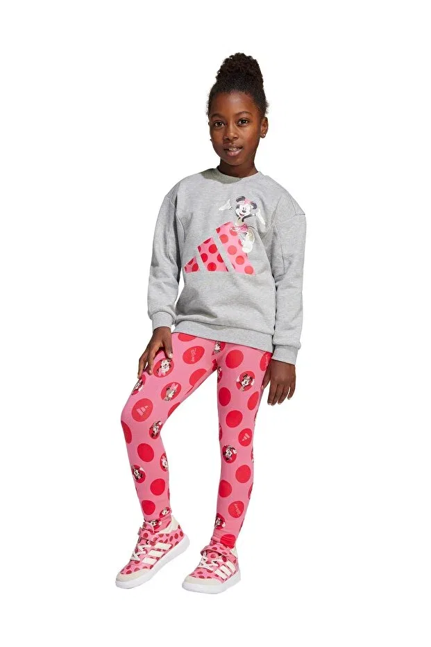 Детские леггинсы для девочек с принтом jf3645-lg dy mi jog Adidas, Gray - Pink — фото 4