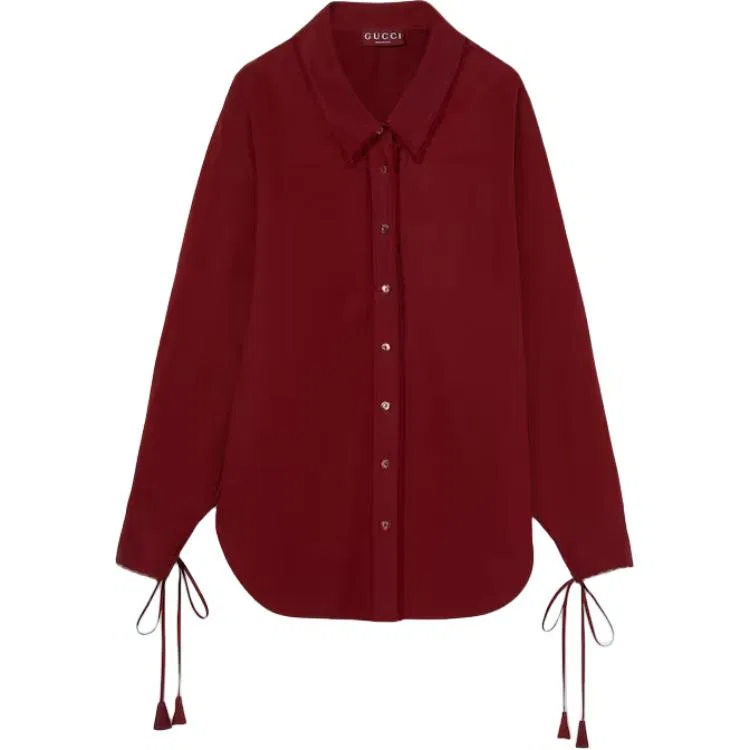 Женская рубашка с длинным рукавом и завязками на вороте GUCCI, Red