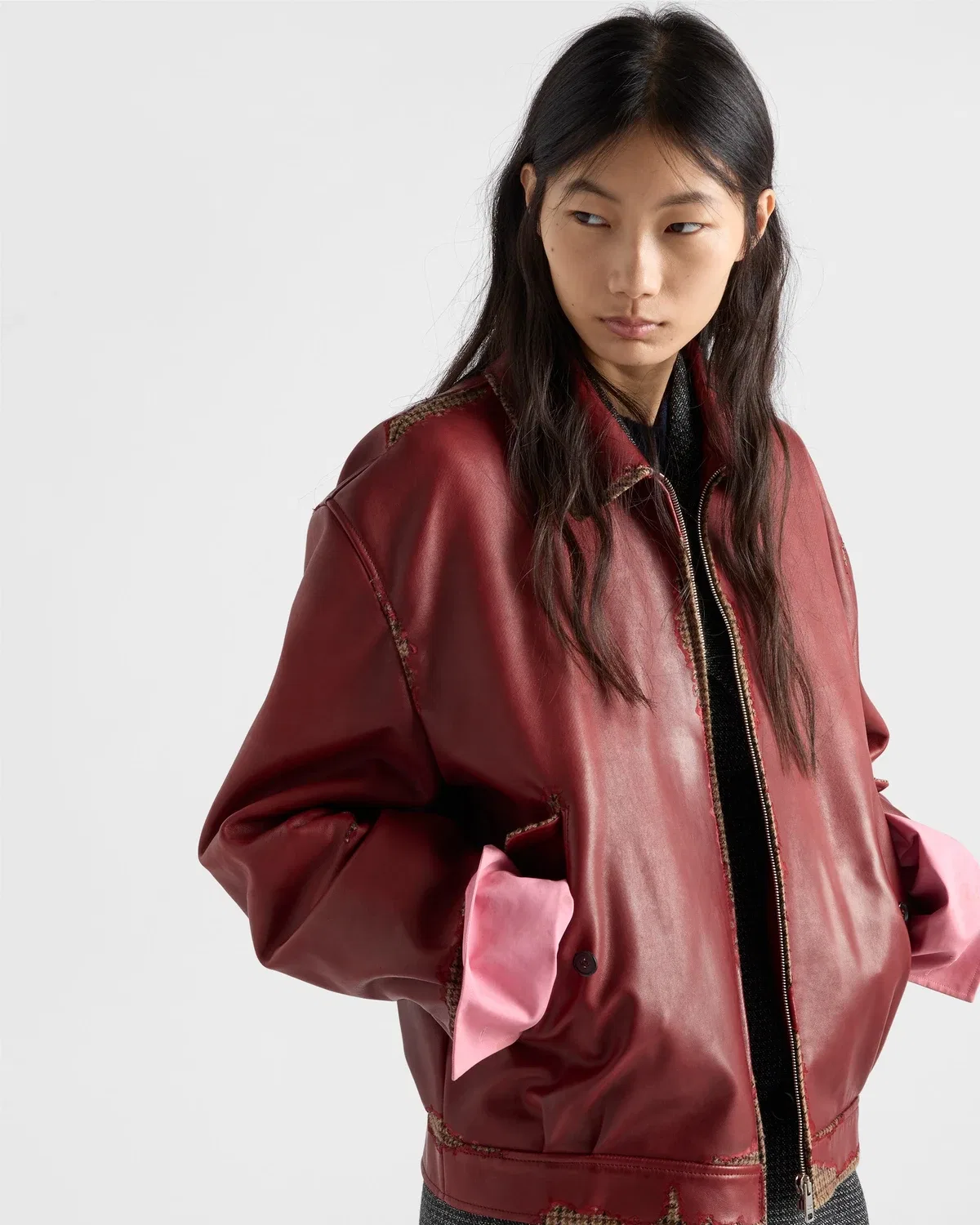 Куртка из клееной наппы и ткани в гусиную лапку Prada, красный — фото 3
