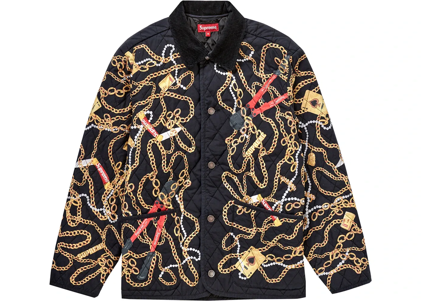 Мужская куртка-пуховик с принтом Supreme Chains Quilted Jacket Supreme, Black