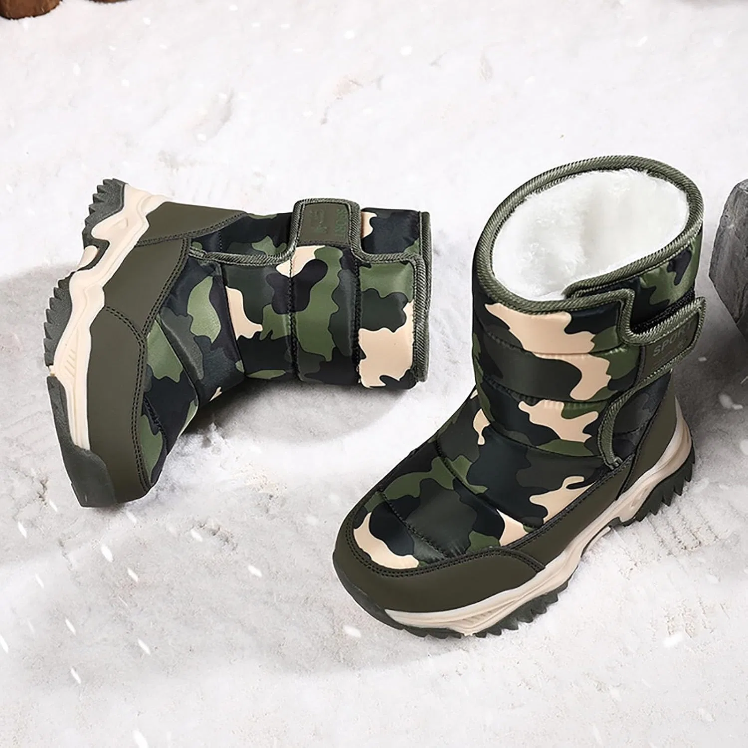 Детские зимние ботинки для мальчиков и девочек с принтом, Snow Boots, Camouflage — фото 4