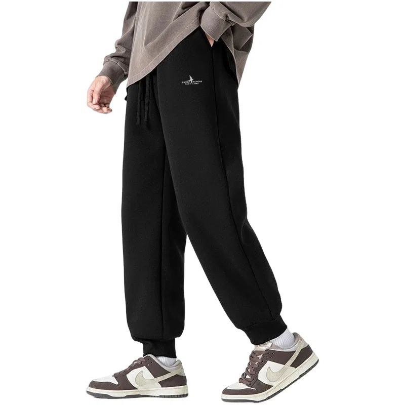 Детские утепленные спортивные штаны на флисе MINISO, Black Whirlwind White Dove