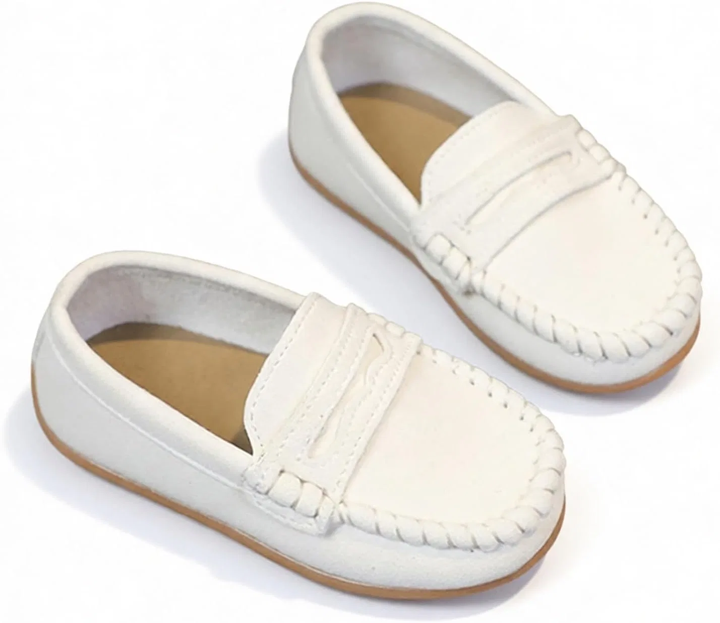 Детские мокасины без застежки с принтом Fudaolee, Beige White — фото 2
