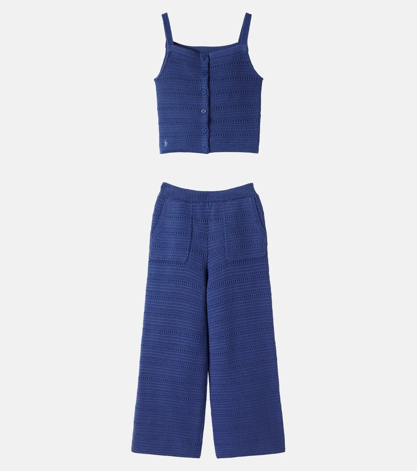 Комплект из топа с рукавами и брюк Polo Ralph Lauren Kids, синий — фото 4