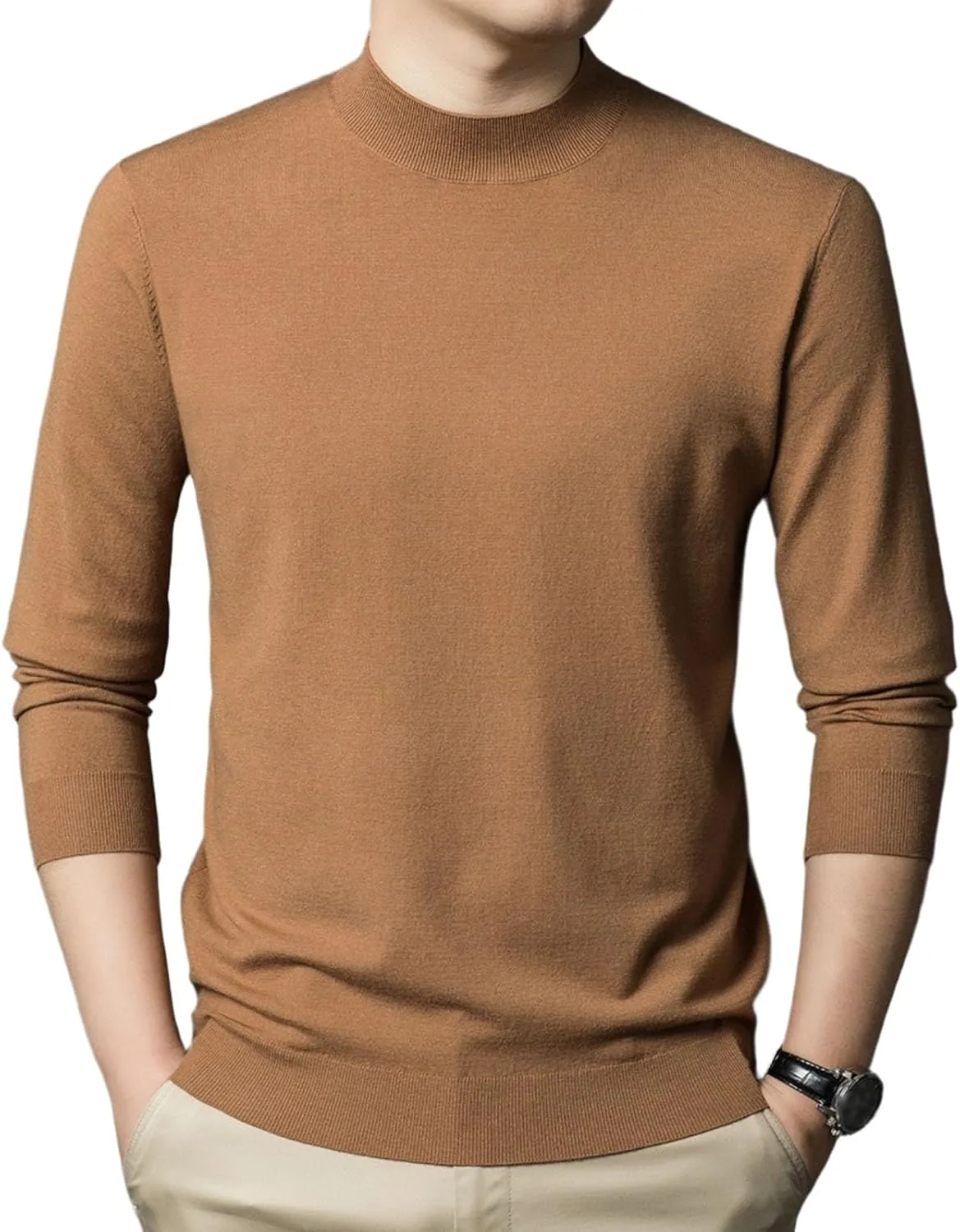 

Мужской свитер-полуводолазка с длинным рукавом, легкий, облегающий