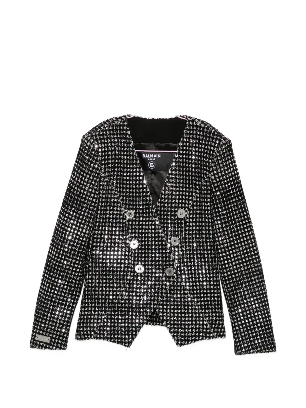 Расшитый пайетками двубортный жакет Balmain Kids, черный