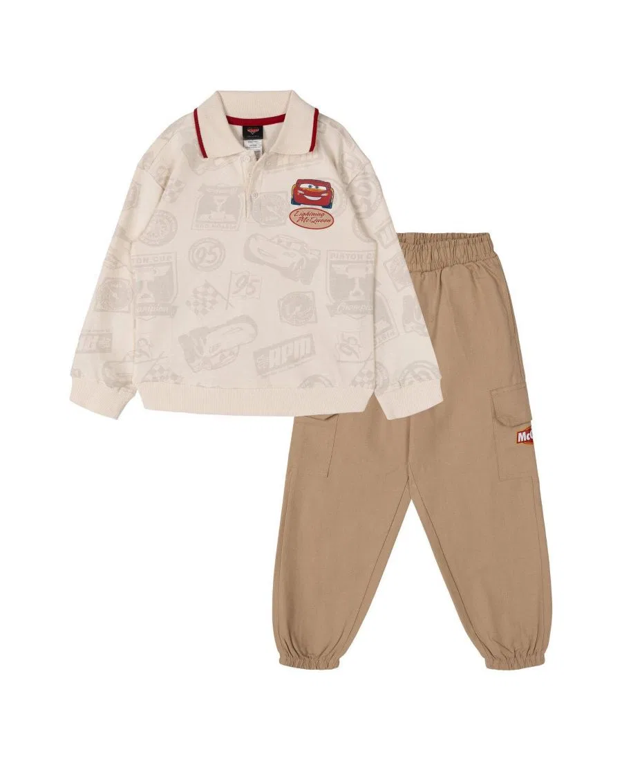 Комплект из поло-свитшота с длинным рукавом и карго-брюк Lightning McQueen Cars, Ivory Khaki McQueen