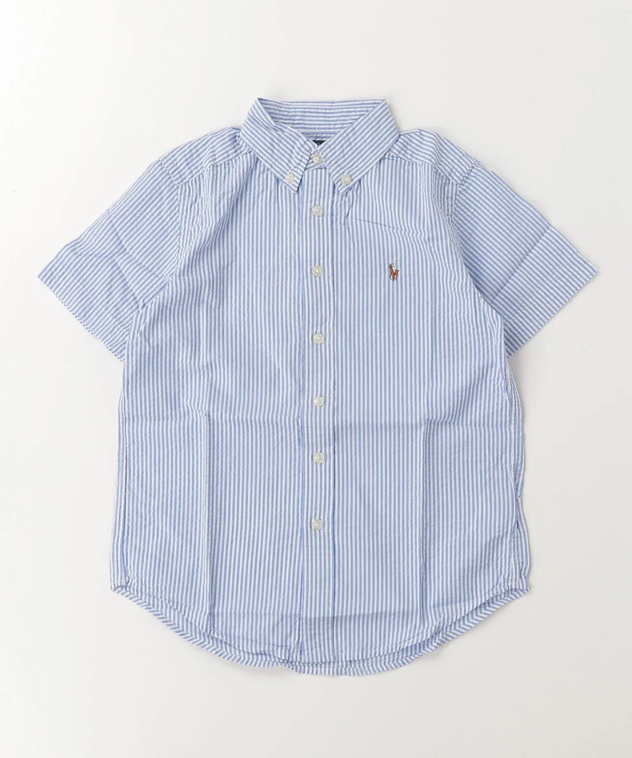 Детская рубашка с коротким рукавом в полоску Cotton Seersucker Polo Ralph Lauren Childrenswear, Blue — фото 3