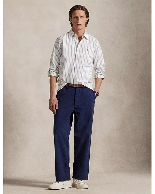 Мужская рубашка с принтом Classic Fit Stripe Oxford Shirt Polo Ralph Lauren, белый/синий — фото 2